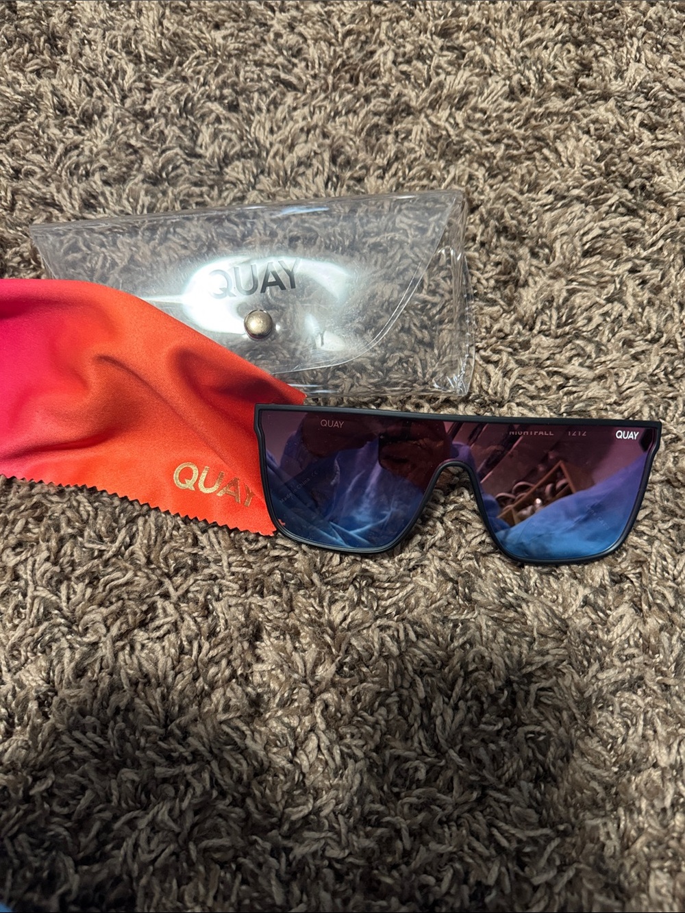 Quay Australia Shield Sunglasses with Blue-Purple Mirrored Lenses